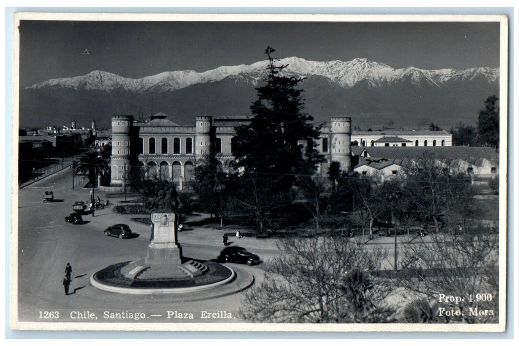 c1930's Monument View Plaza Ercilla Santiago Chile RPPC Photo Postcard