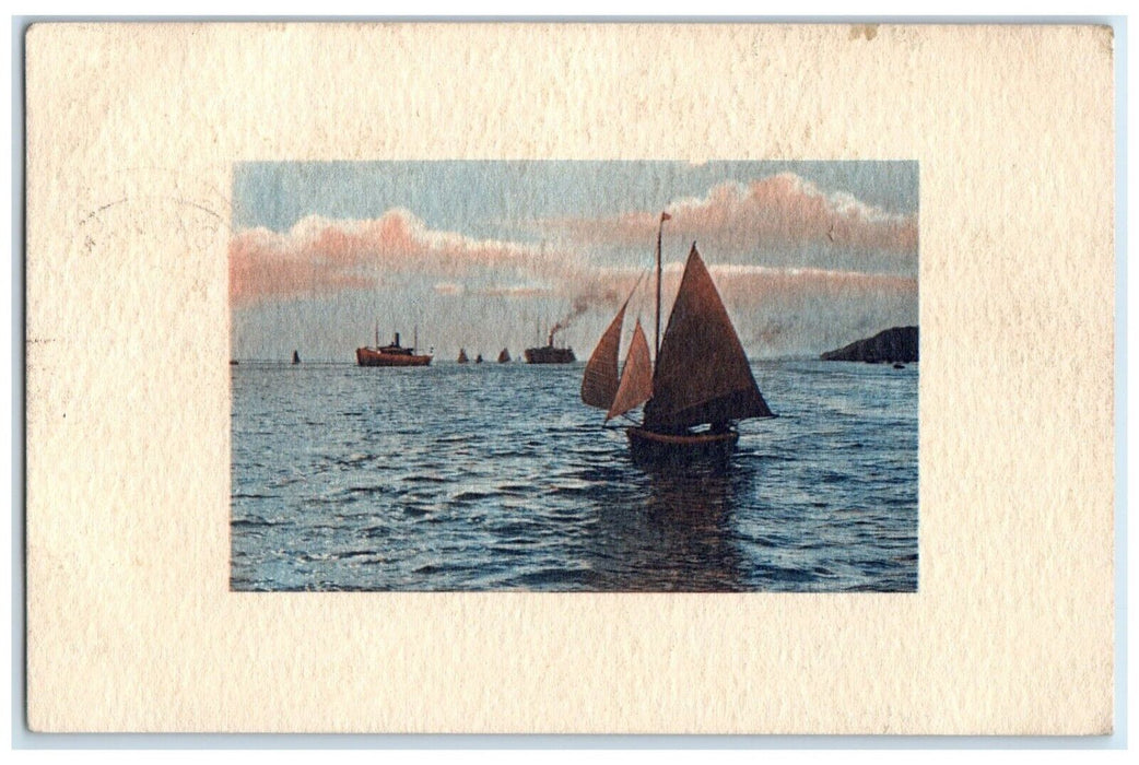 1910 Nevada Co. California CA DPO 1863-1976 Sailboat Steamer Ship Postcard