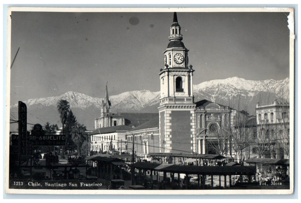 c1940's Clock Tower San Francisco Santiago Chile RPPC Photo Postcard