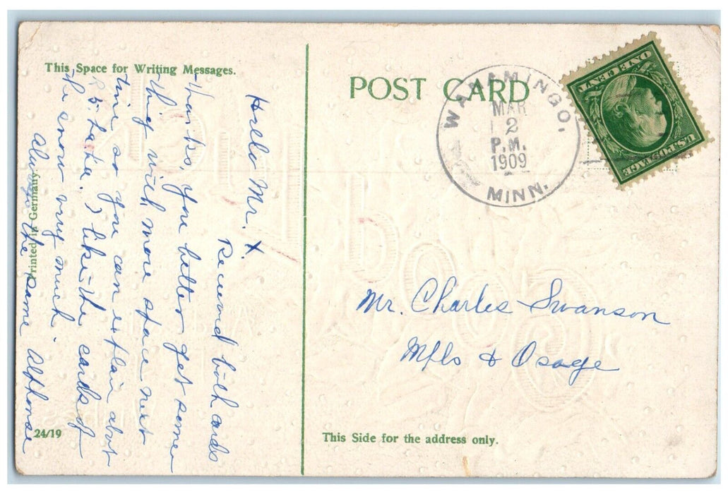 1909 Wanamingo Minnesota MN Doane Cancel Good Luck Best Wishes Postcard