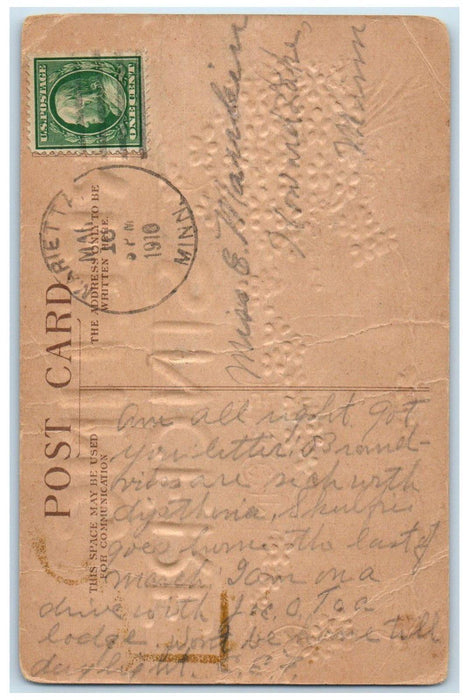 1910 Marietta Minnesota MN To Howard Lake Doane Cancel Greeting Sincere Postcard