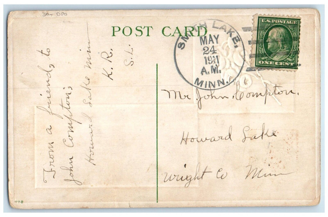 1911 Smith Lake Minnesota MN Wright County DPO Doane Cancel Flowers Postcard