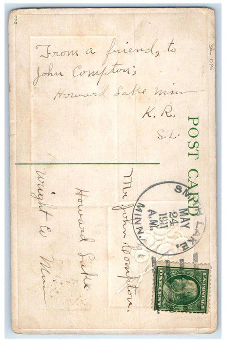 1911 Smith Lake Minnesota MN Wright County DPO Doane Cancel Flowers Postcard