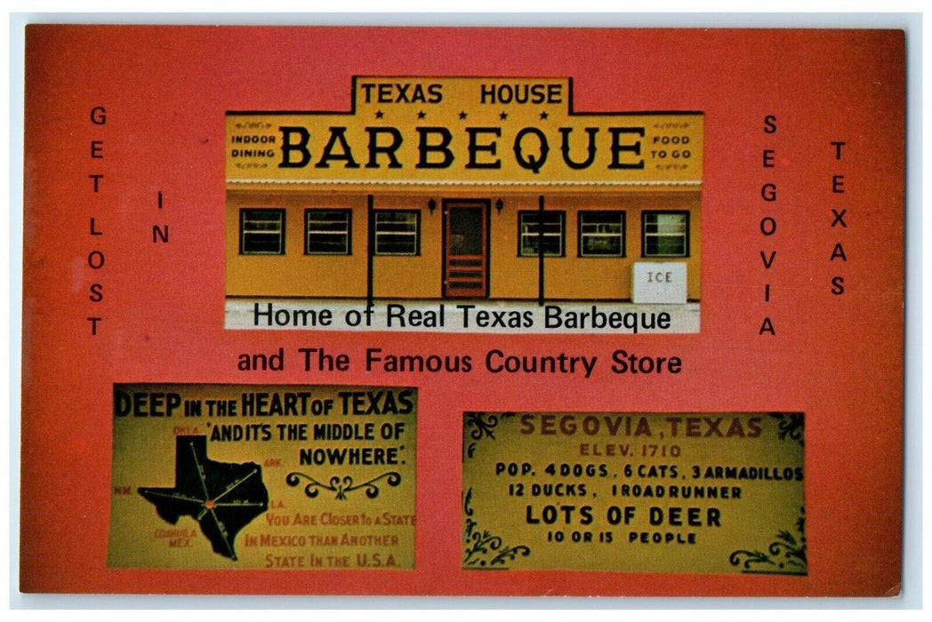 c1950's Greetings In Segovia TX Texas House Barbeque Restaurant Vintage Postcard