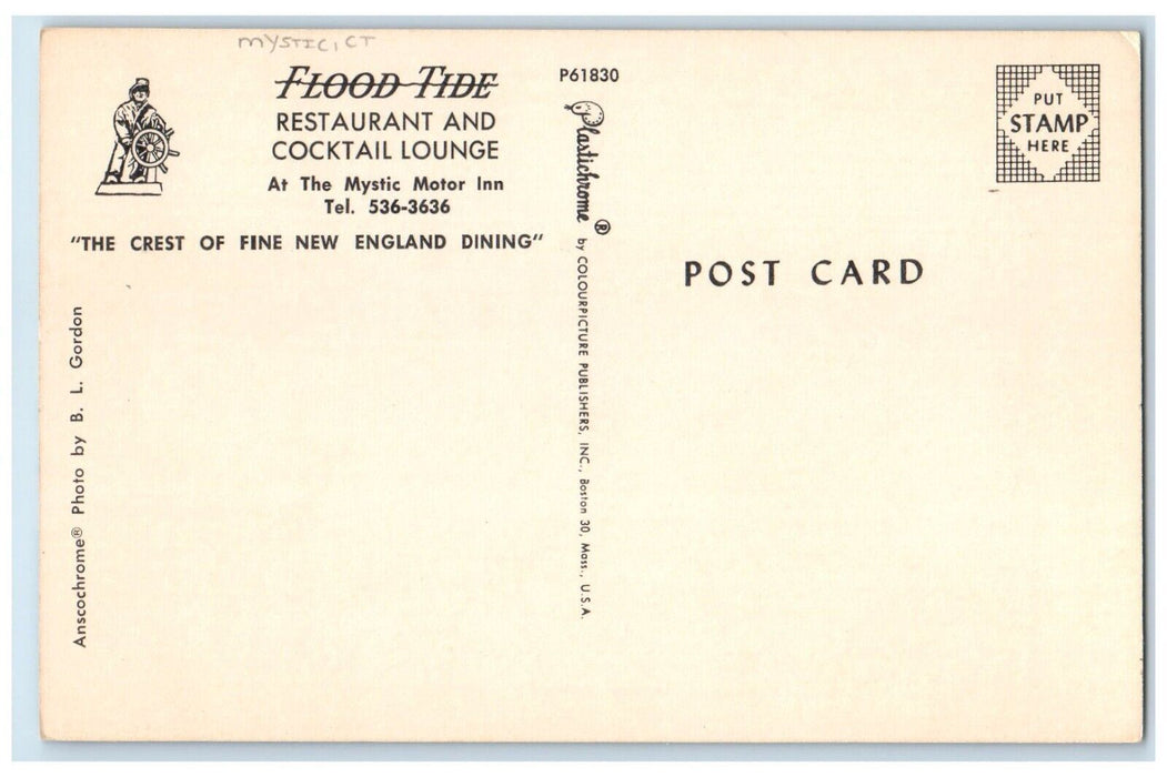 c1950's Flood Tide Restaurant Dining Room Mystic Connecticut CT Vintage Postcard