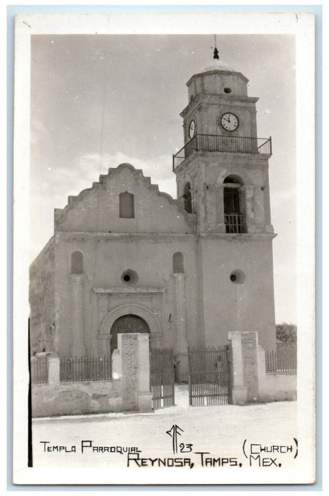 c1920's Parish Temple Reynosa Tamaulipas Mexico Antique RPPC Photo Postcard