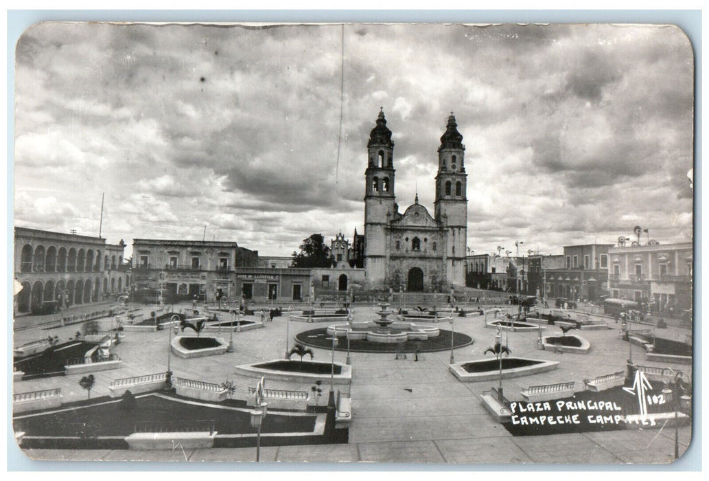 c1910 Catholic Church Plaza Principal Campeche Camp Mexico RPPC Photo Postcard