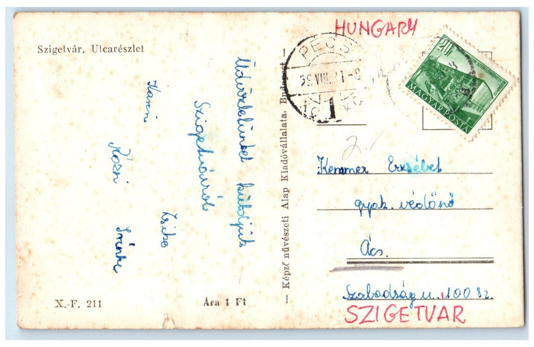 c1940's Szigetvar Street View Hungary Posted Vintage RPPC Photo Postcard