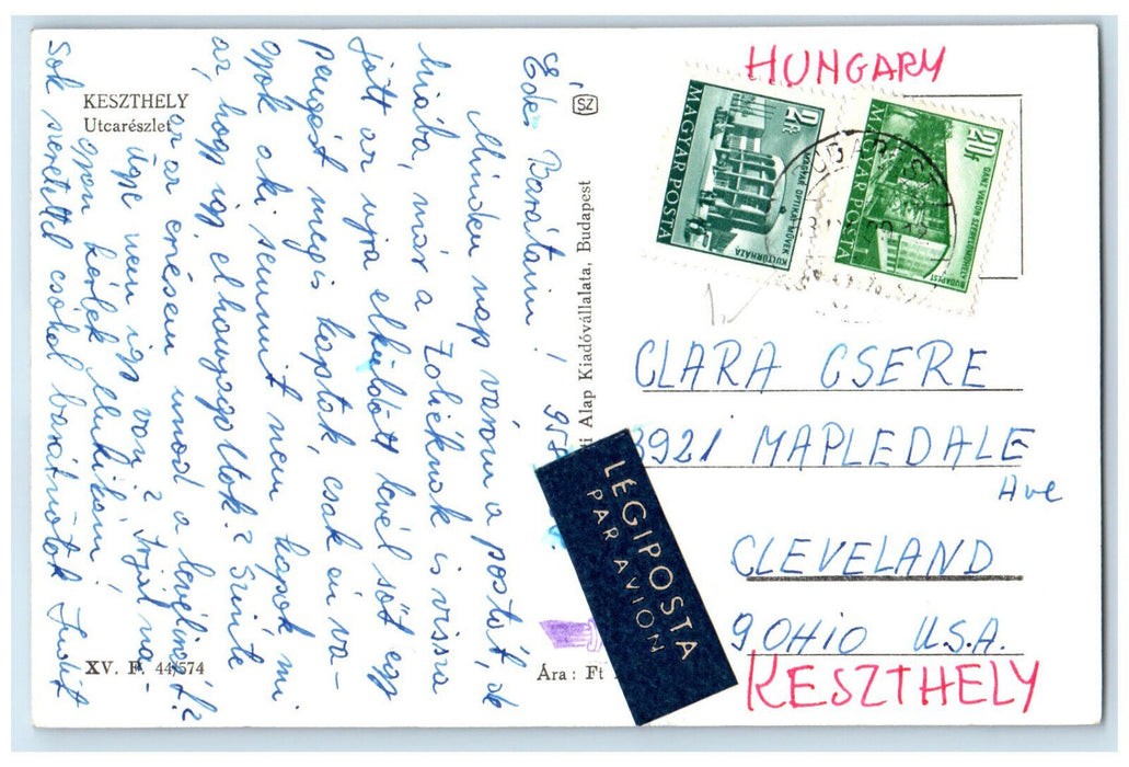 c1960's Keszthely Street View Hungary Vintage Posted RPPC Photo Postcard