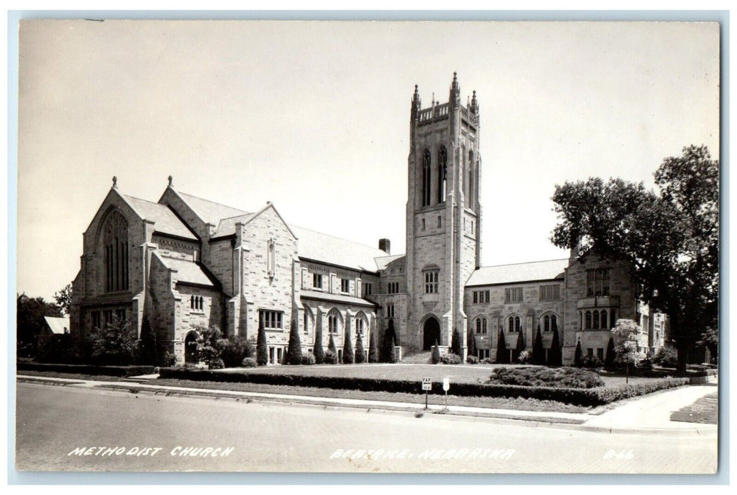 c1940's Methodist Church Scene Street Beatrice Nebraska NE RPPC Photo Postcard