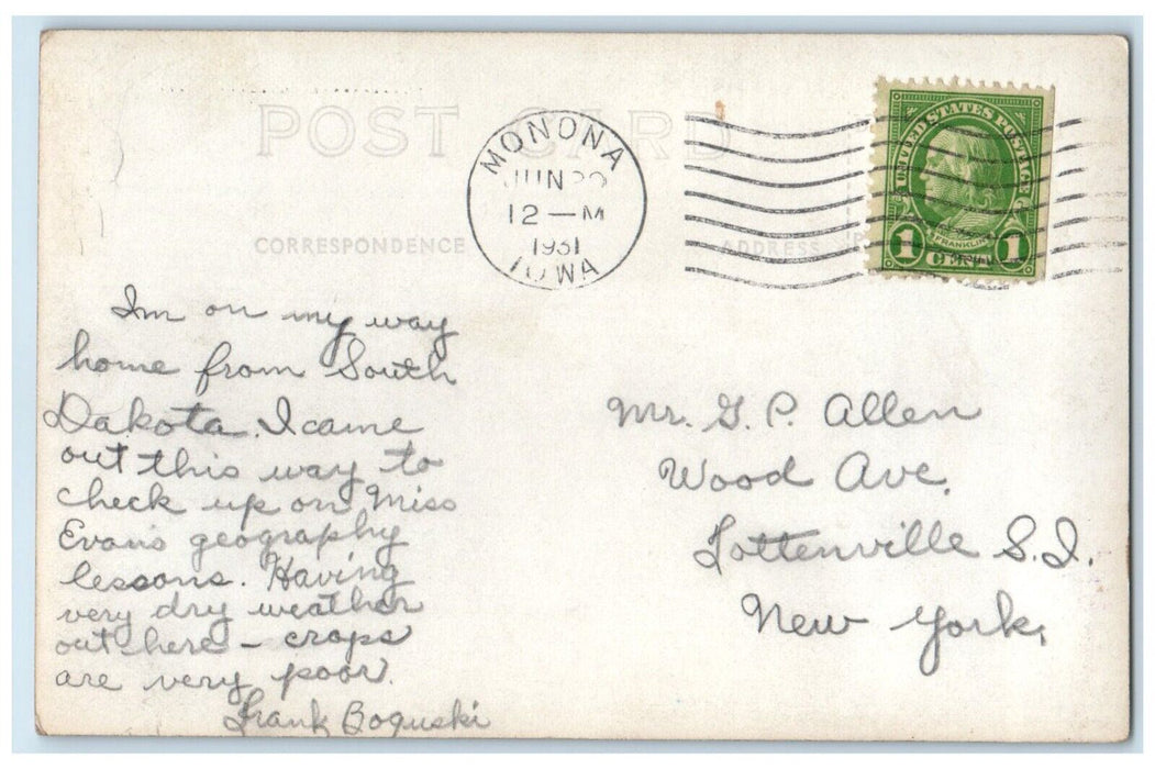 1931 High School Building Campus Monona Iowa IA RPPC Photo Vintage Postcard