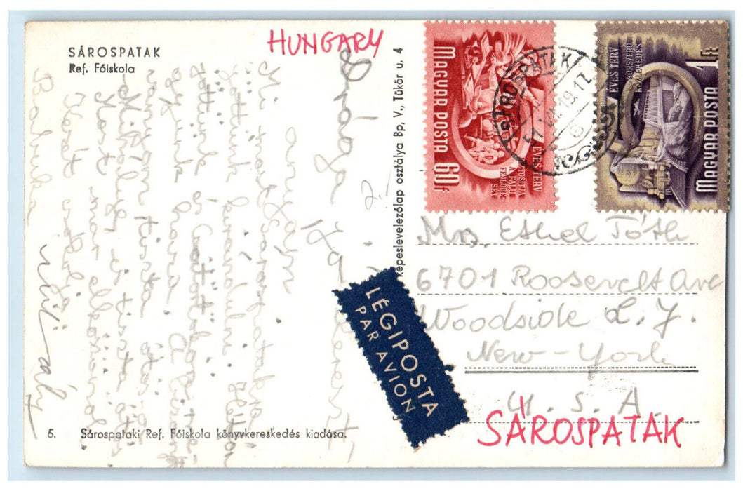 1951 Sarospatak Ref. Foiskola Hungary Vintage Posted RPPC Photo Postcard