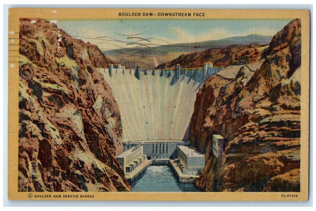 Boulder Dam Downstream Face Baker California CA Christmas Seal Tied Postcard
