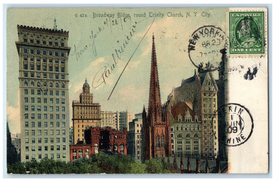 Broadway Bldgs. Round Trinity Church Pekin China To New York City USA Postcard