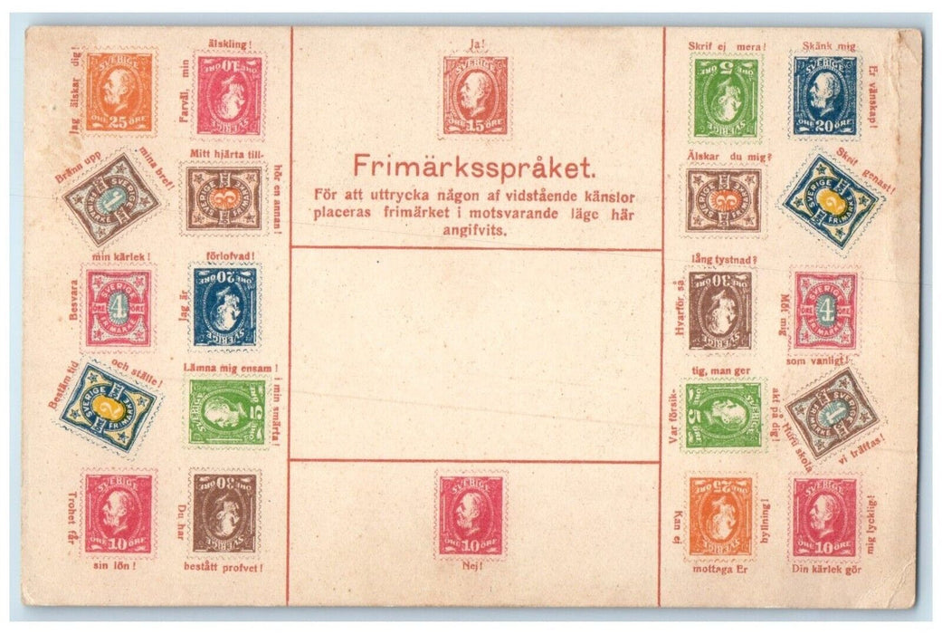 c1905 Stamp Language Sweden Humor Posted Antique Postcard
