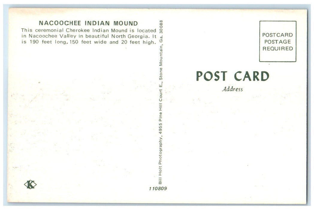 c1960 Nacochee Indian Mound Ceremonial Cherokee Indian Mound Georgia GA Postcard