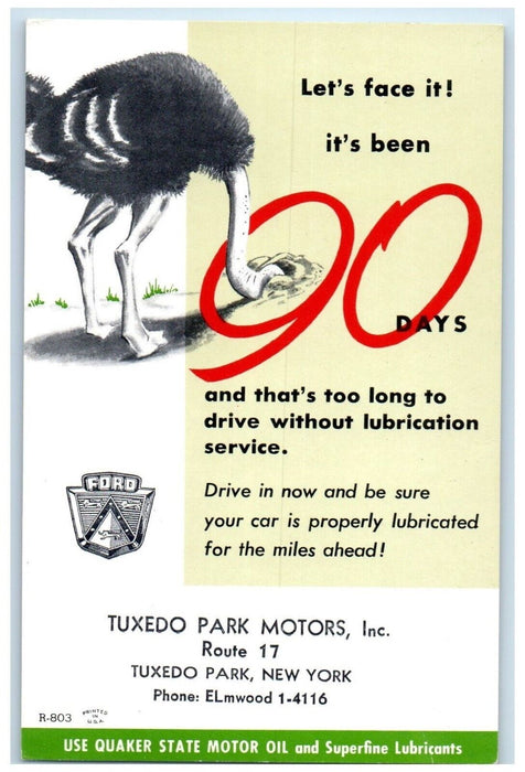 c1960 Tuxedo Park Motors Inc Tuxedo Park New York Advertising Unposted Postcard