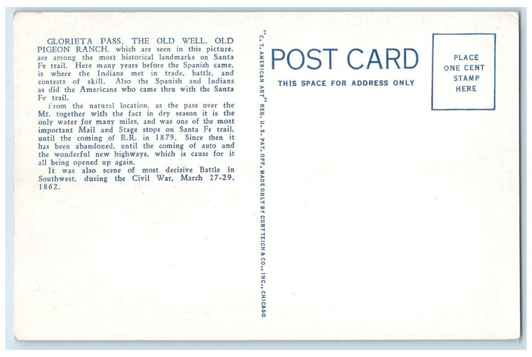 c1940 Old Battle Field Indian-Spanish Trading Post Glorieta Pass Well Postcard