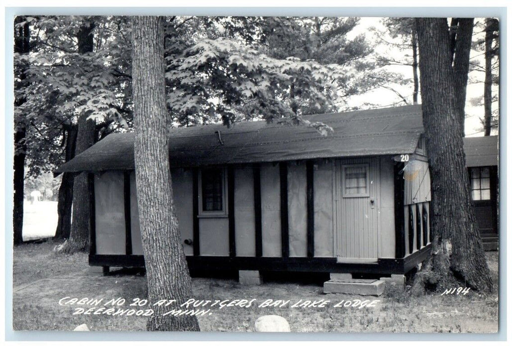 c1940's Ruttgers Bay Lake Lodge Cabin #20 View Deerwood MN RPPC Photo Postcard