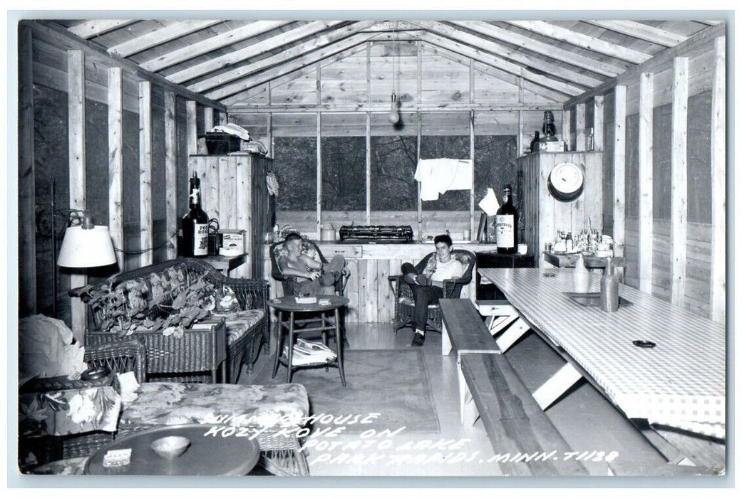 c1950's Summer House Interior Kozy Kove Potatoe Lake MN RPPC Photo Postcard