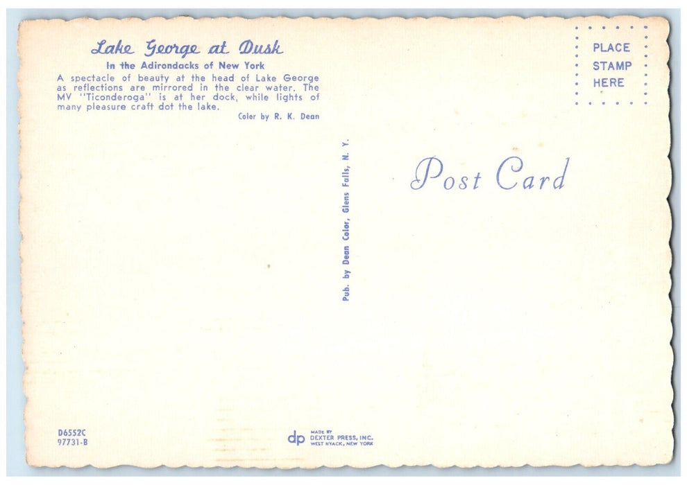 c1950's Lake George At Dusk In The Adirondacks Of New York NY Postcard