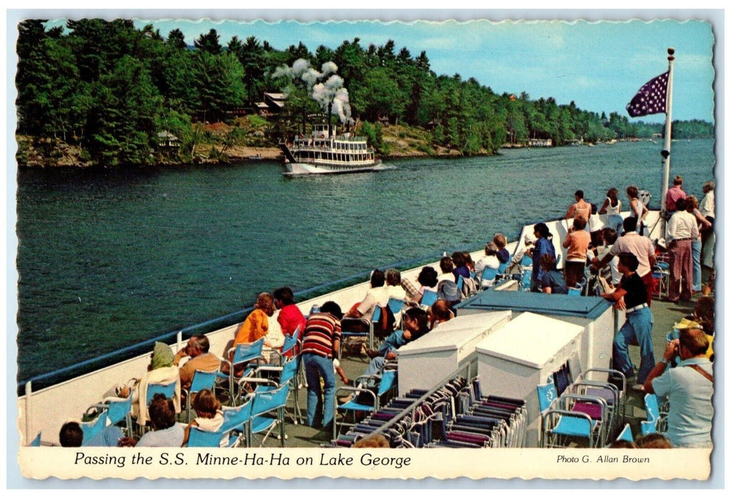 c1950's Passing The SS Mine HaHa On The Lake George New York NY Postcard