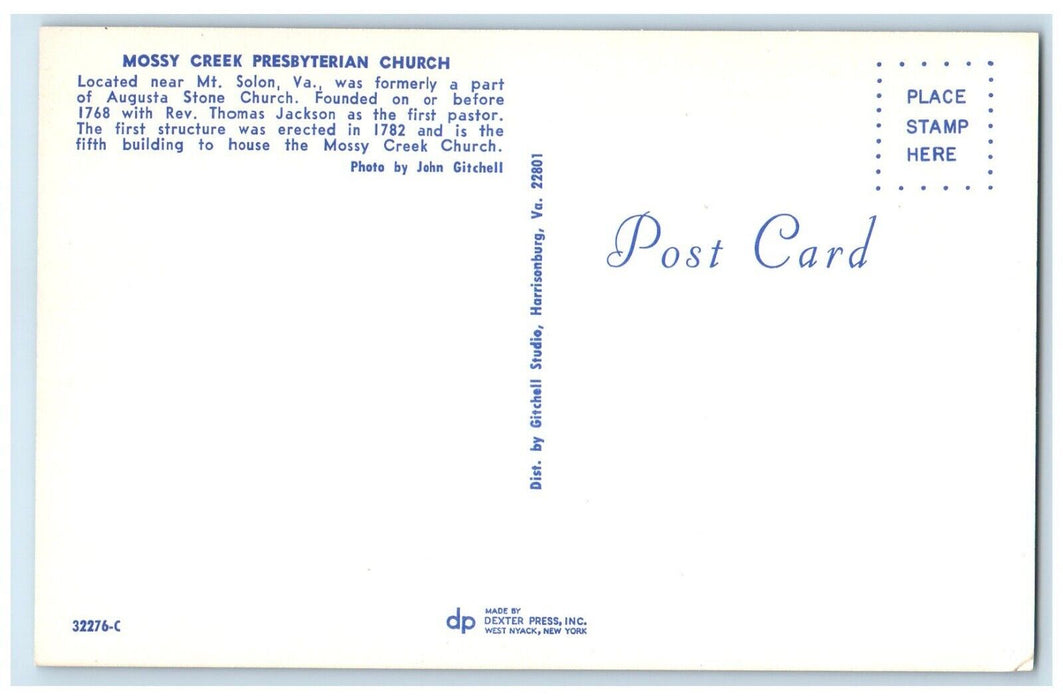 c1950's Mossy Creek Presbyterian Church Near Mt. Solon Virginia VA Postcard