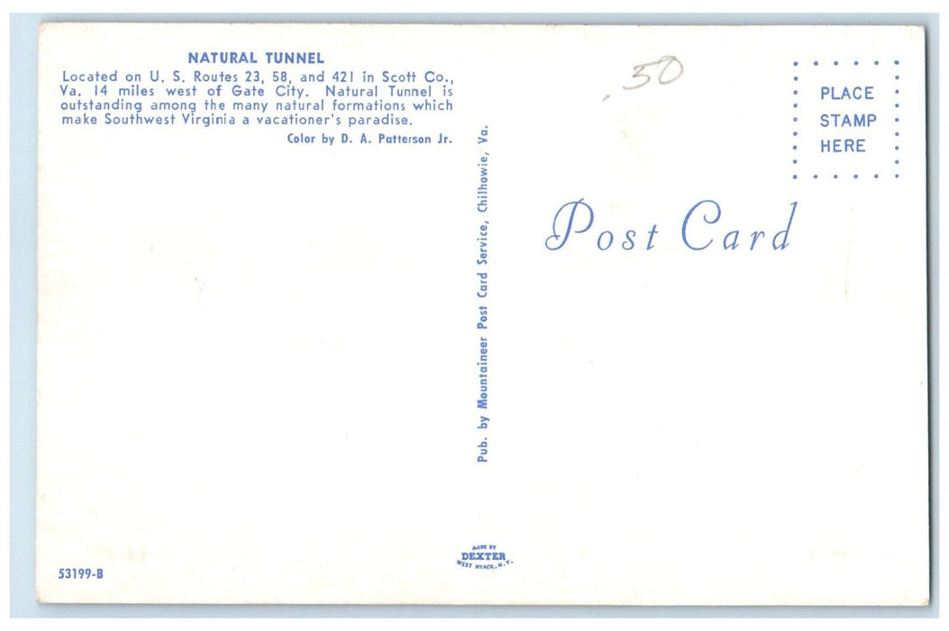 c1950's Natural Tunnel Railroad Train Scott County Virginia VA Vintage Postcard