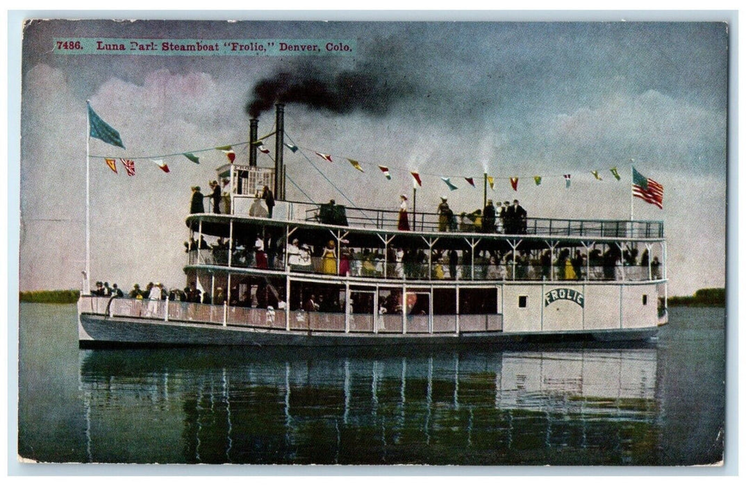 1912 Luna Park Steamboat Frolie Denver Colorado CO Posted Antique Postcard