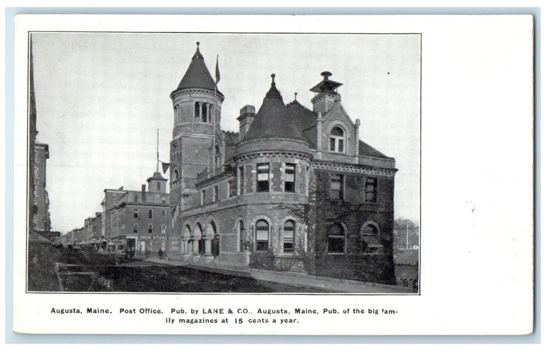 c1905 Post Office Building Drug Store Augusta Maine ME Unposted Antique Postcard