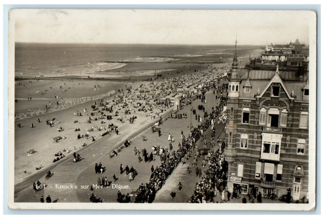 c1920's Knocke Sur Mer Digue Brussels Belgium Beach Scene RPPC Photo Postcard