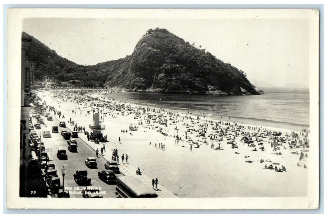 c1920's Praia Do Leme Rio De Janeiro Brazil Beach Scene RPPC Photo Postcard