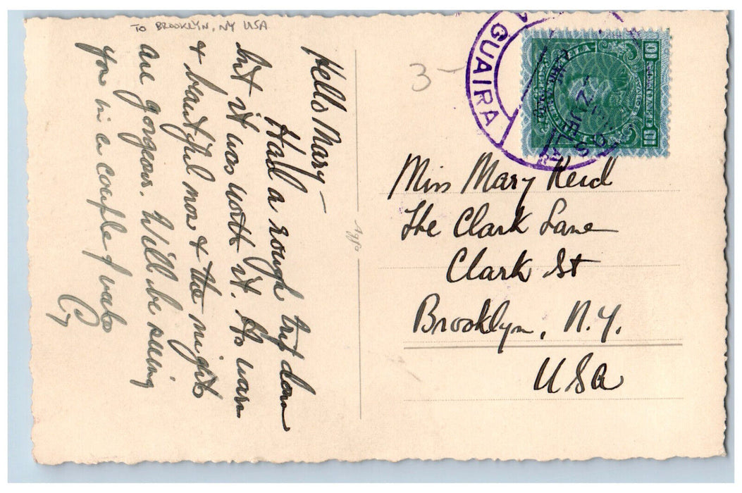 c1940's Ship To Brooklyn NY USA La Guayra Venezuela RPPC Photo Postcard