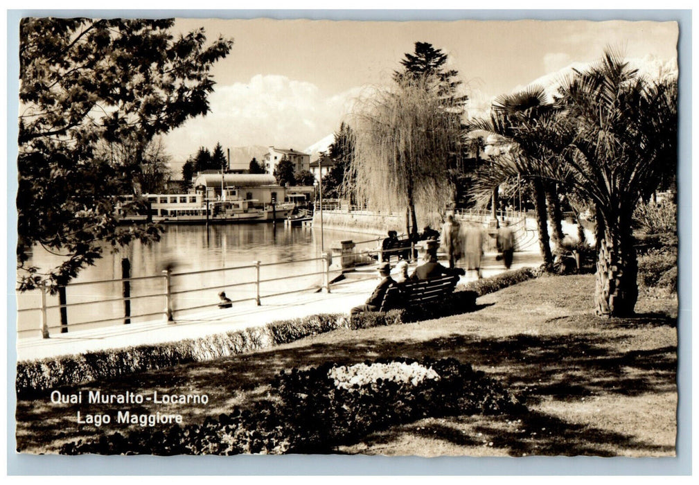 1959 Quai Muralto-Locarno Lake Maggiore Switzerland RPPC Photo Postcard