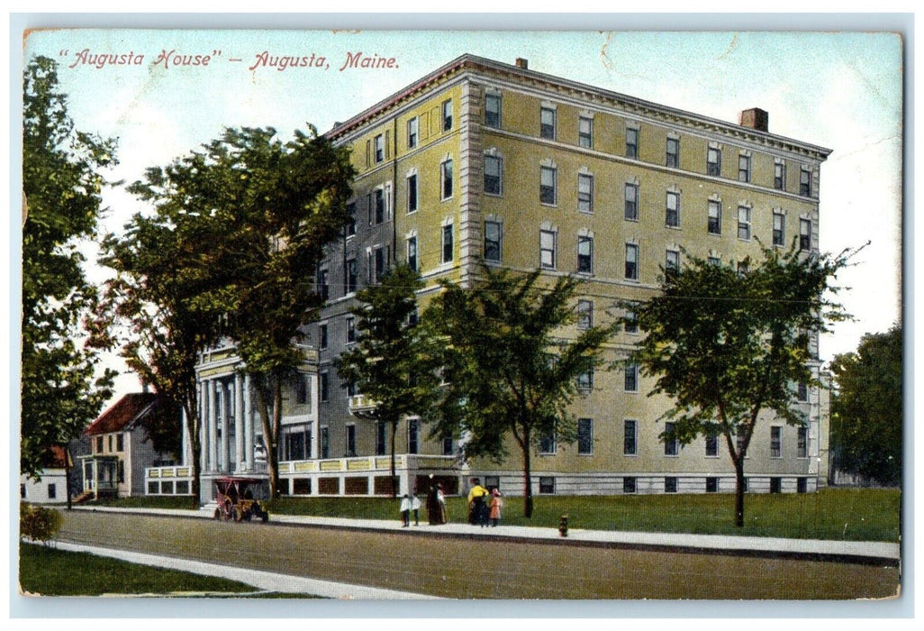 1910 Augusta House Building Cars Street View Augusta Maine ME Antique Postcard