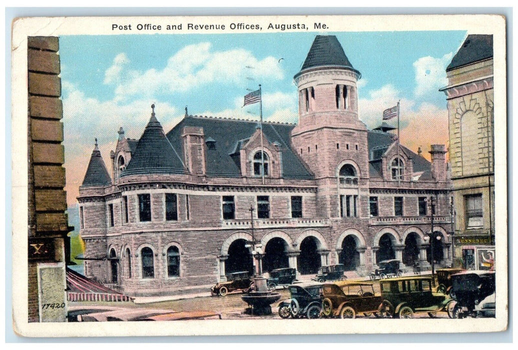 1929 Post Office And Revenue Officers Cars Augusta Maine ME Vintage Postcard