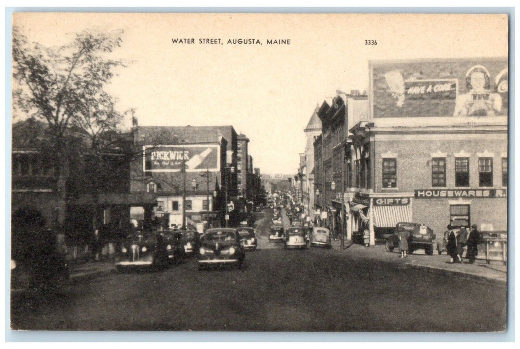 c1910's Water Street Houseware Gifts Shop Cars Augusta Maine ME Antique Postcard