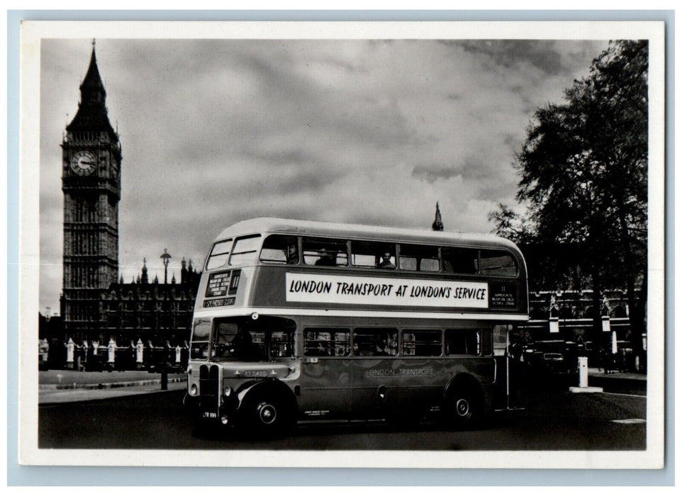 1952 Bus Greetings from London Transport London England RPPC Photo Postcard