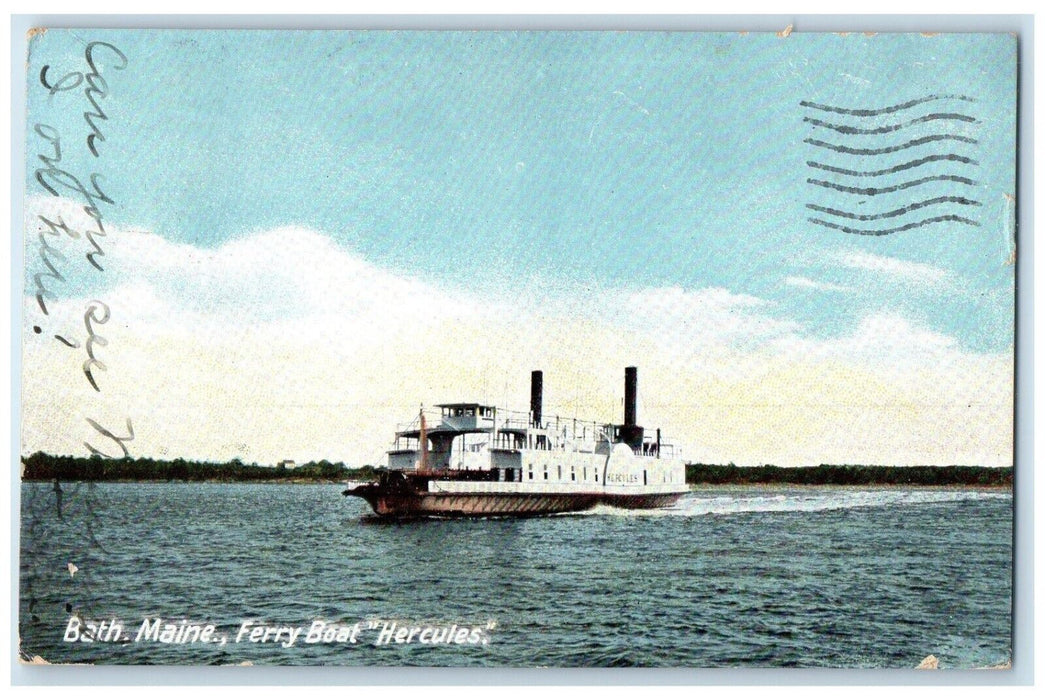 1905 Ferry Boat Hercules Bath Woolwich Maine ME Posted Antique Postcard