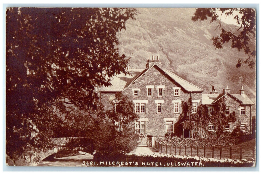 1908 Milcrest's Hotel Ullswater Cumbria England Antique RPPC Photo Postcard