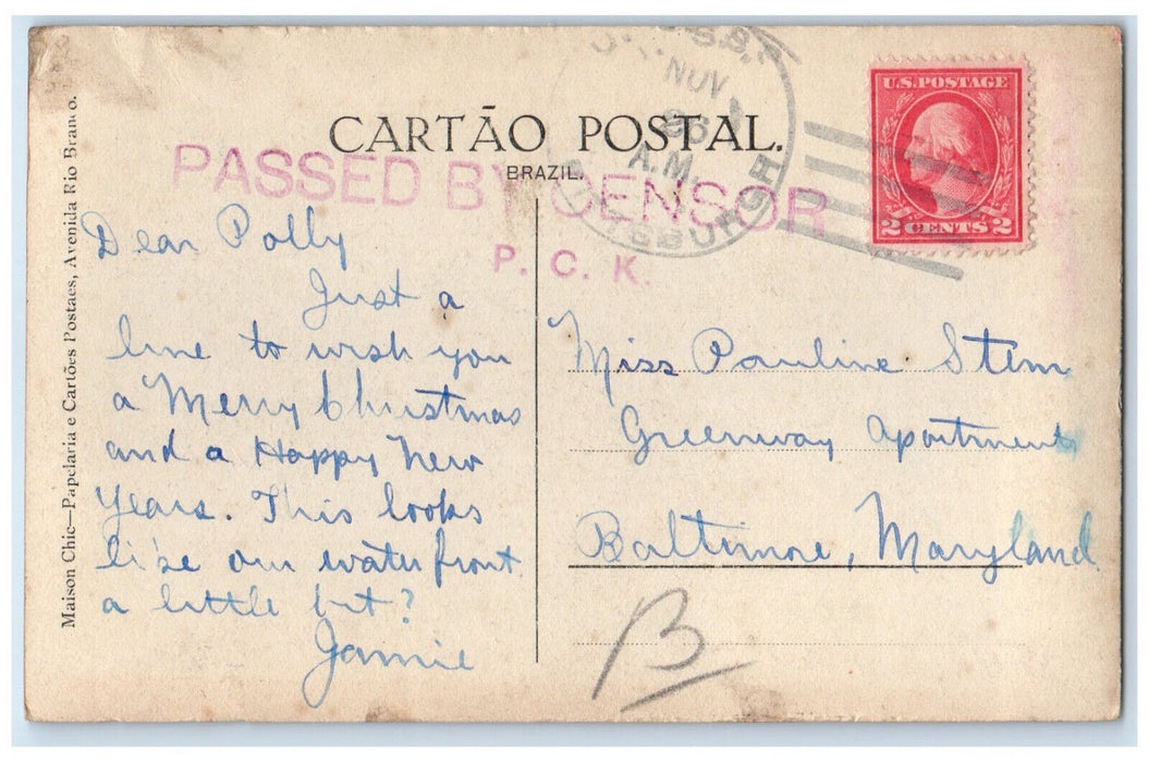 c1920s Gloria E Lapa Rio De Janeiro Brazil Passed By Censor RPPC Photo Postcard