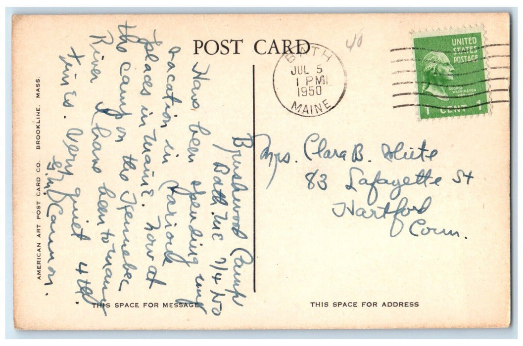 1950 Front Street And Post Office Building Cars Bath Maine ME Vintage Postcard