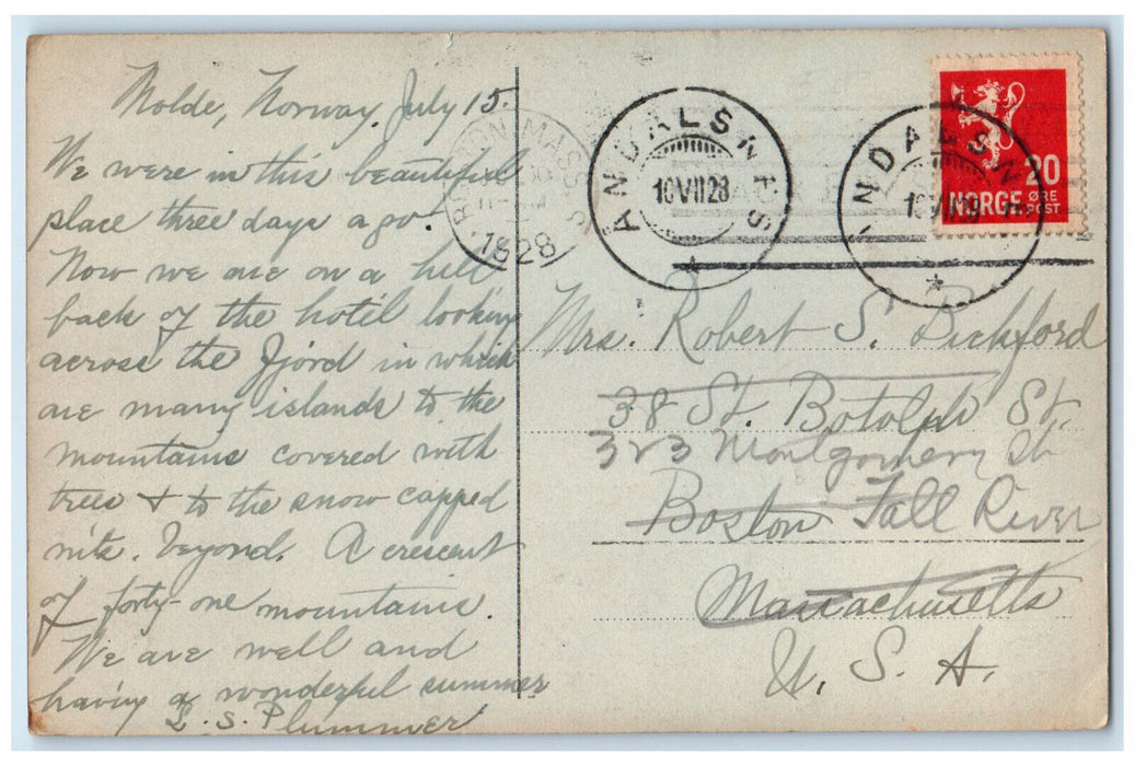 1928 Romsdalsfjord at Aandalsnes Romsdal Norway Posted RPPC Photo Postcard