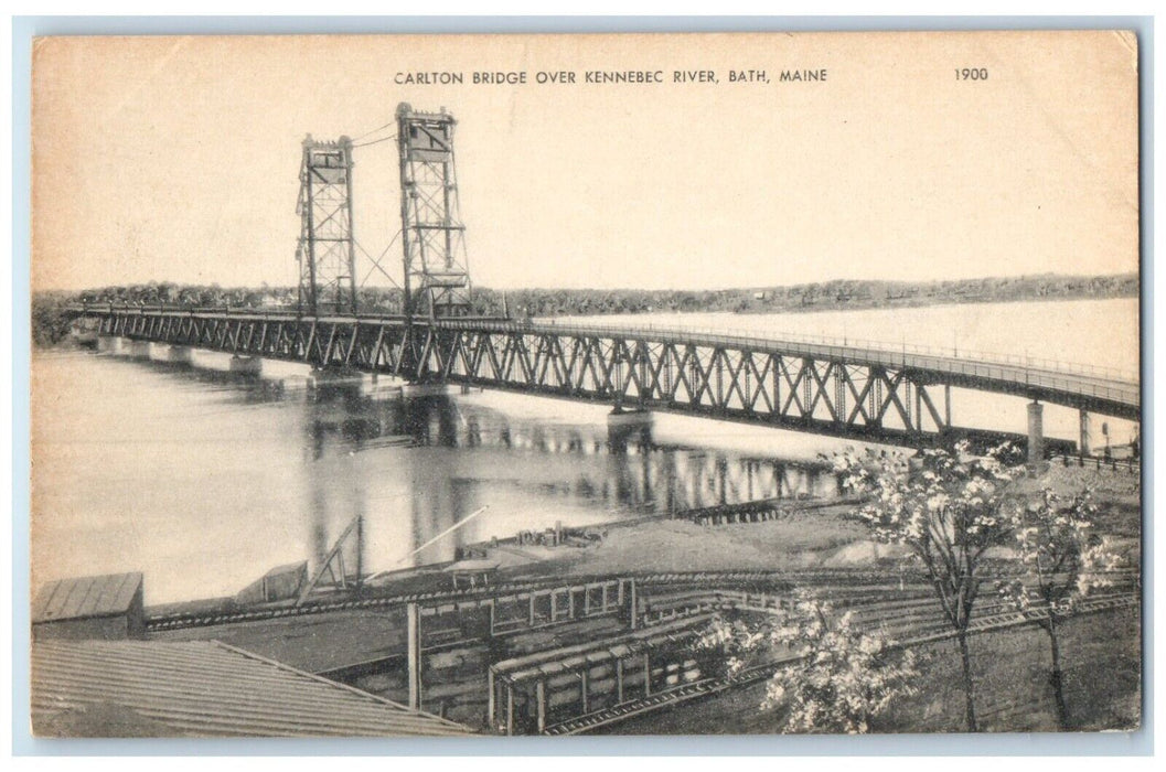 c1930's View Of Carlton Bridge Over Kennebec River Bath Maine ME Postcard