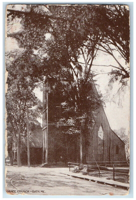 c1905 Grace Church Scene Street Bath Maine ME Unposted Antique Postcard