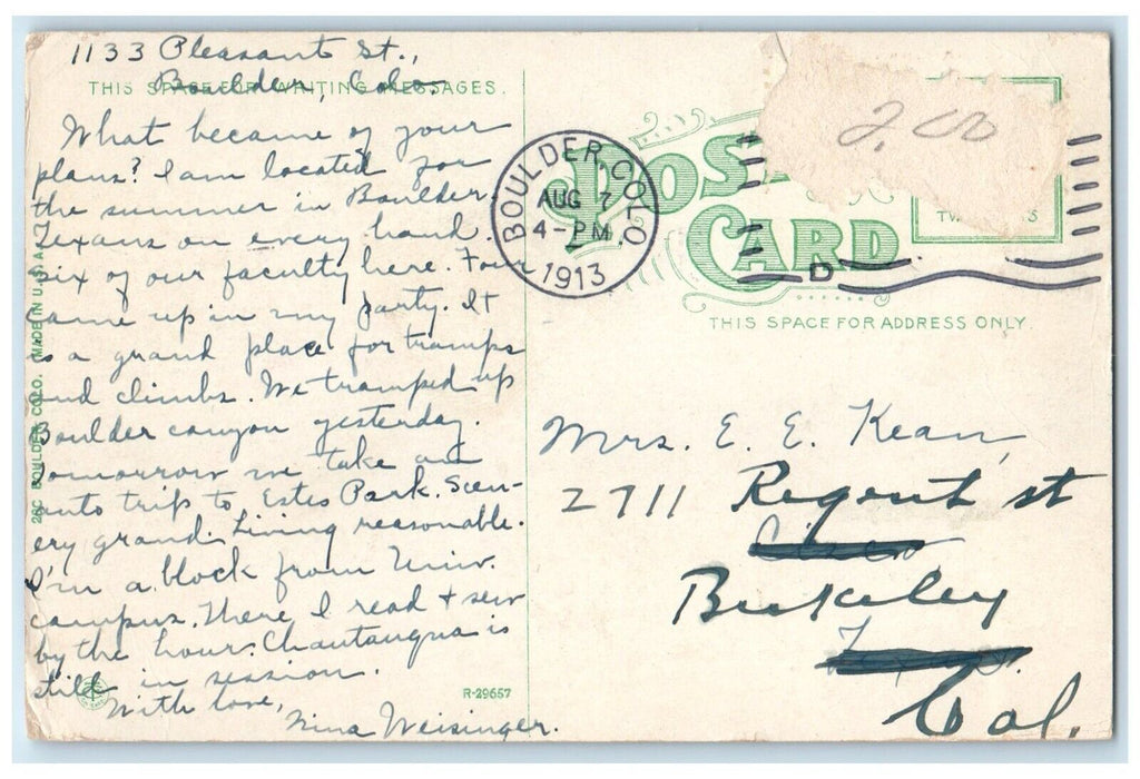 1913 Bird's Eye View Of Boulder Colorado CO, The Place To Live Antique Postcard