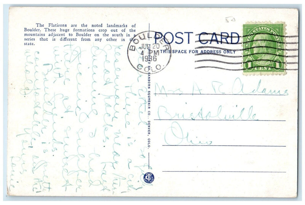 1936 The Flat Irons From The Chautauqua Grounds Boulder Colorado CO Postcard