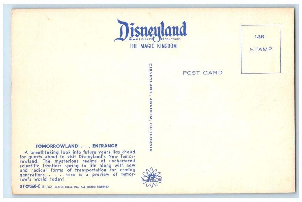 c1960 Tomorrowland Entrance Breathtaking Disneyland Anaheim California Postcard