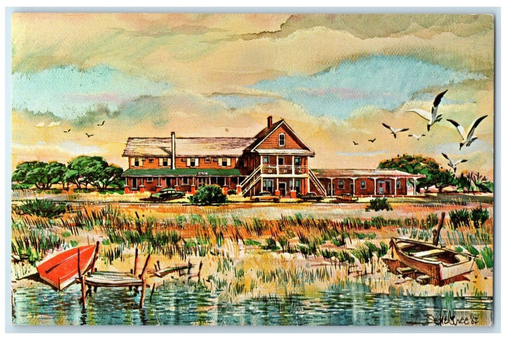 c1940 Overlooking Silver Lake Island Inn Paint Ocracoke North Carolina Postcard