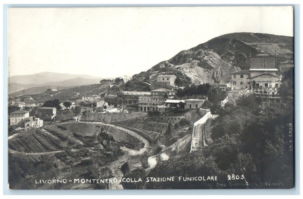 c1910 Livorno-Montenero Colla Funicular Station Italy RPPC Photo Postcard